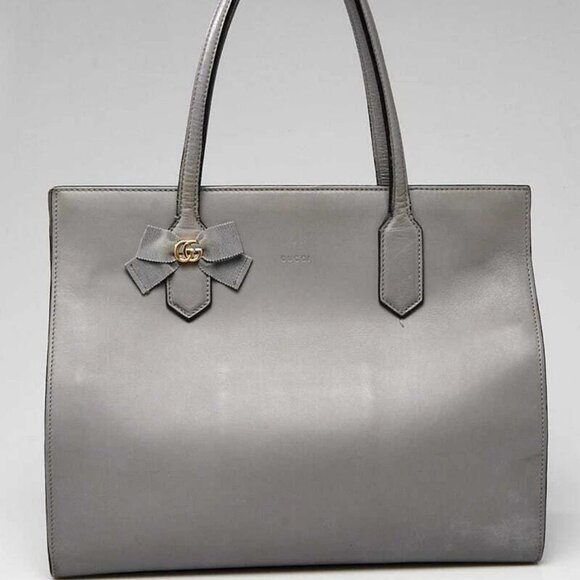 Gucci Grey Leather Ribbon Bow Tote Bag - Picture 1 of 12